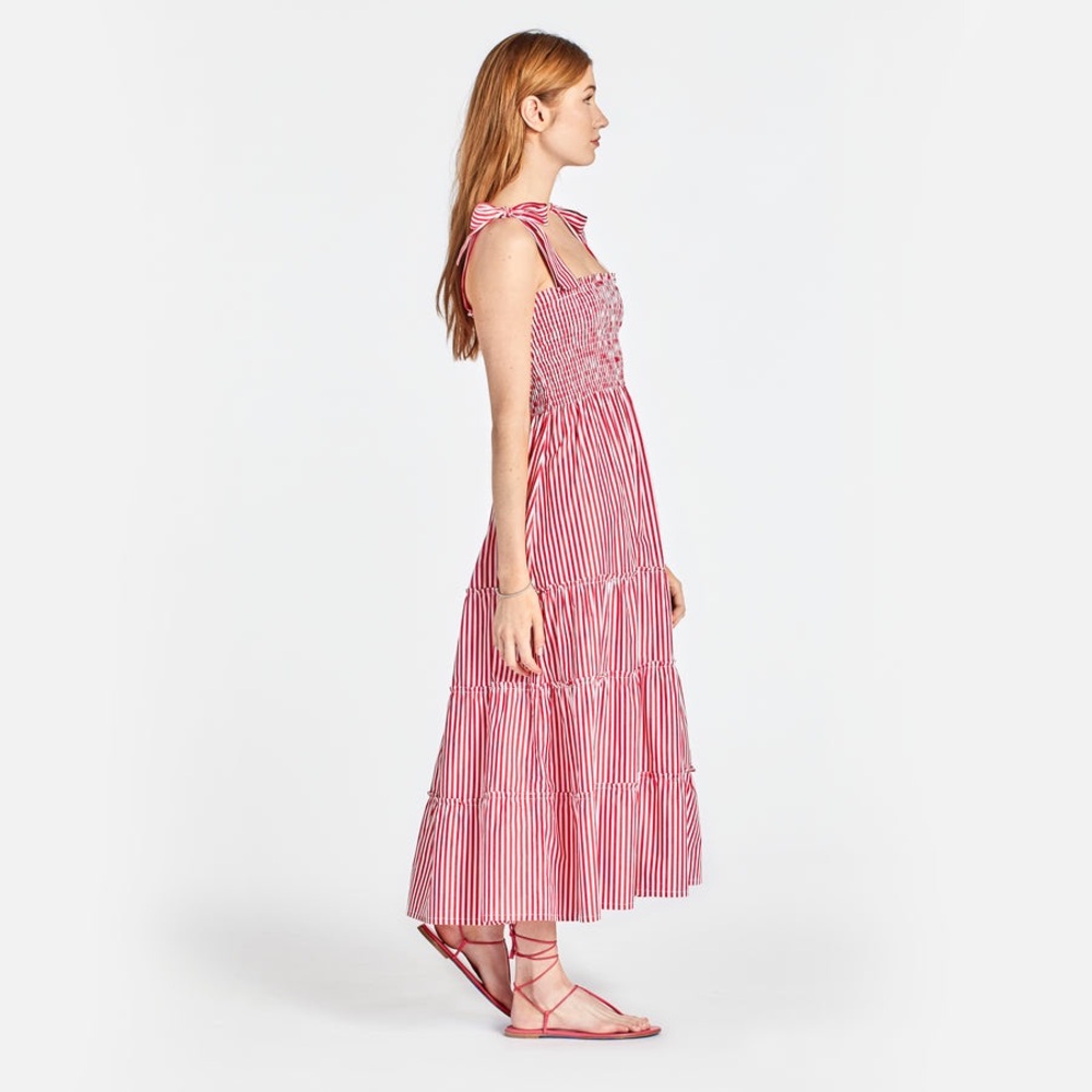 Maxwell and Geraldine BROOKE Striped Red Maxi Dress Small - Picture 3 of 9